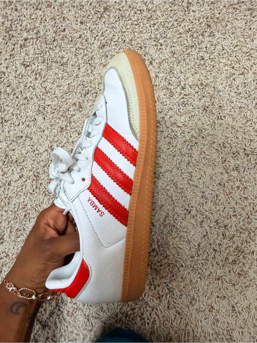 adidas White Leather Sneakers with Red Stripes - Picture 4 of 7